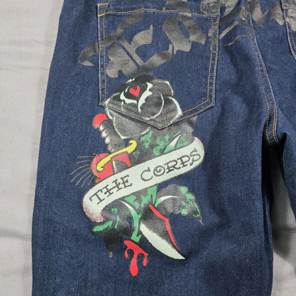 NWT Ed Hardy Mens 34 Jeans The Corps Tattoo Snake Embroidered Flare Y2K Denim